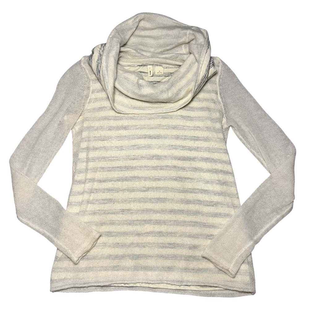Moth Anthropologie Womens‎ XS Alpaca Wool Blend Striped Cowl Neck Sweater Cream
